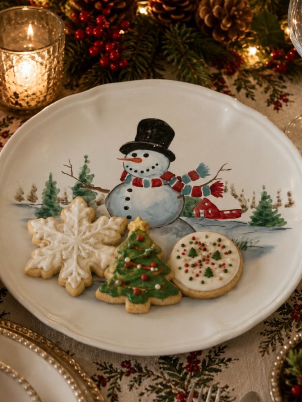 Maxcera Holiday Snowman Round Plate